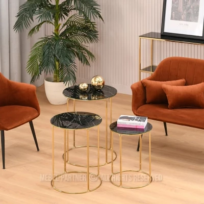 EVAN Couchtisch-Set - schwarzer Marmor / Gold