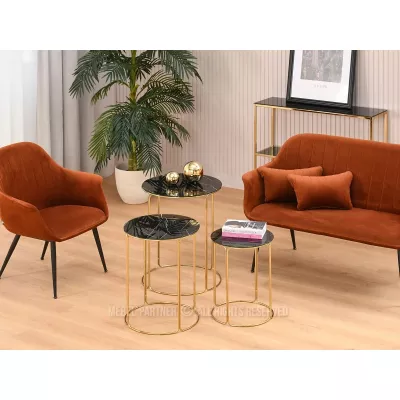 EVAN Couchtisch-Set - schwarzer Marmor / Gold
