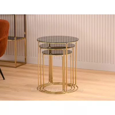 EVAN Couchtisch-Set - schwarzer Marmor / Gold