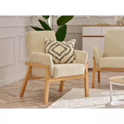 Polstersessel EMERY – Beige/Eiche