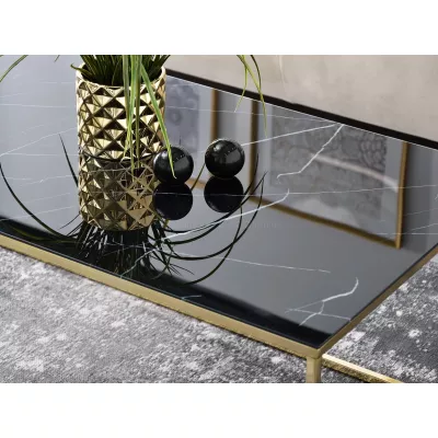 Rechteckiger Couchtisch JENAR - schwarzer Marmor / Gold