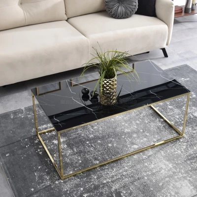 Rechteckiger Couchtisch JENAR - schwarzer Marmor / Gold