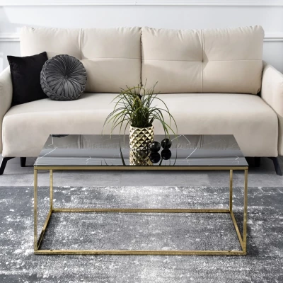 Rechteckiger Couchtisch JENAR - schwarzer Marmor / Gold