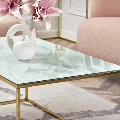 Rechteckiger Couchtisch JENAR - weißer Marmor / Gold
