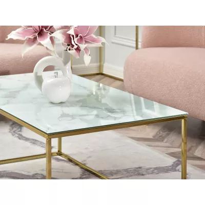 Rechteckiger Couchtisch JENAR - weißer Marmor / Gold