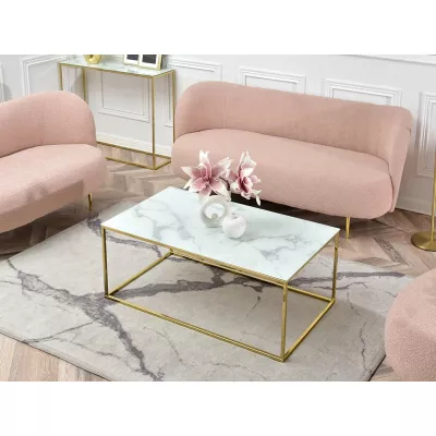 Rechteckiger Couchtisch JENAR - weißer Marmor / Gold