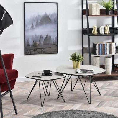 ANIEL Couchtisch-Set - grauer Marmor / schwarz