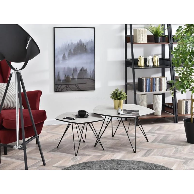 ANIEL Couchtisch-Set - grauer Marmor / schwarz