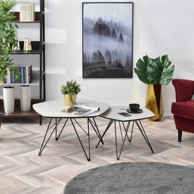 ANIEL Couchtisch-Set - grauer Marmor / schwarz