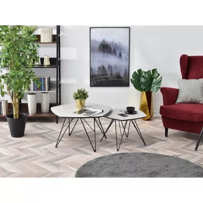 ANIEL Couchtisch-Set - grauer Marmor / schwarz