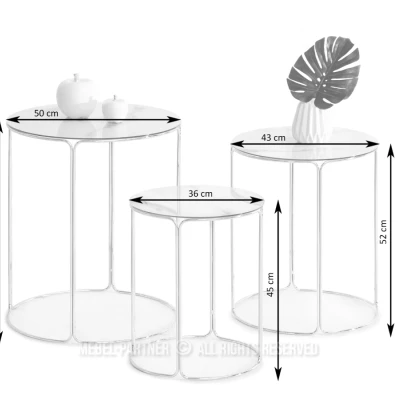 EVAN Couchtisch-Set - grauer Marmor / Nickel
