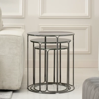 EVAN Couchtisch-Set - grauer Marmor / Nickel