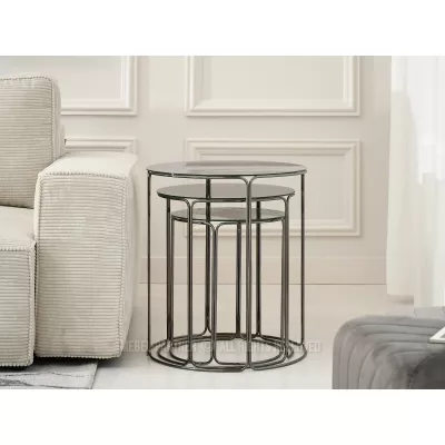 EVAN Couchtisch-Set - grauer Marmor / Nickel