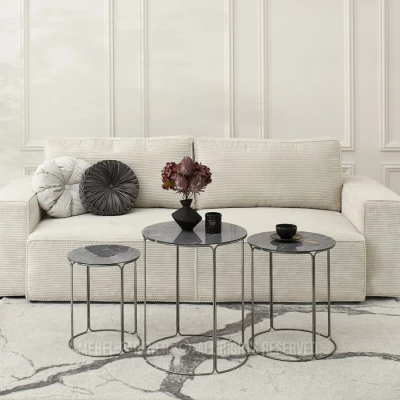 EVAN Couchtisch-Set - grauer Marmor / Nickel