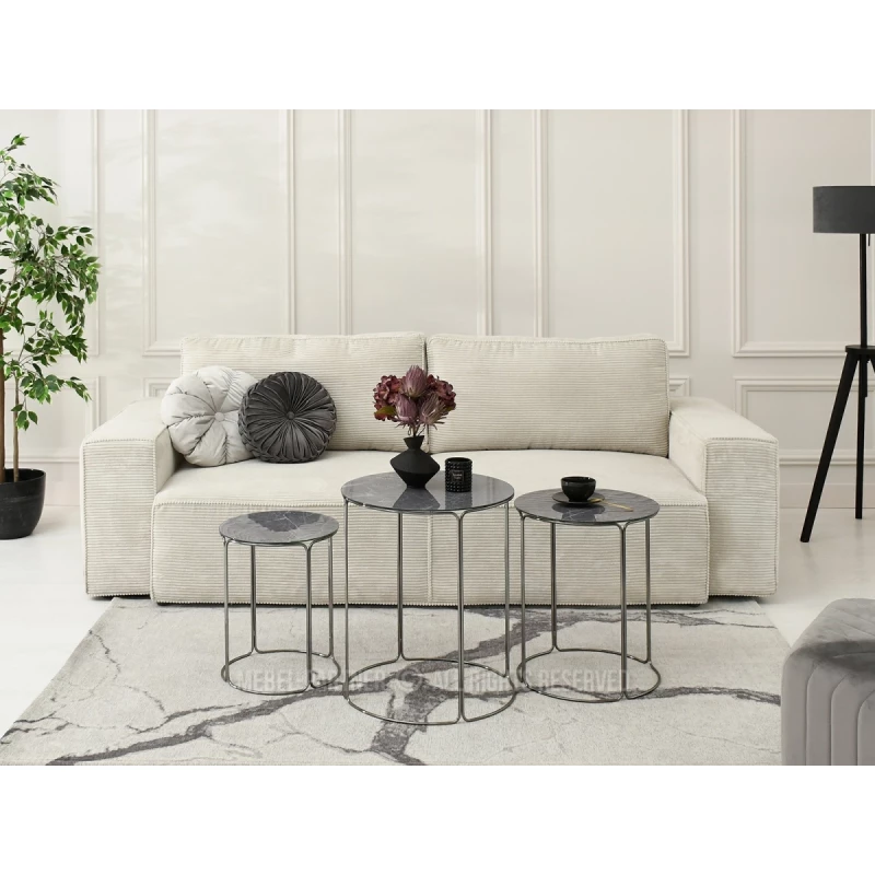 EVAN Couchtisch-Set - grauer Marmor / Nickel