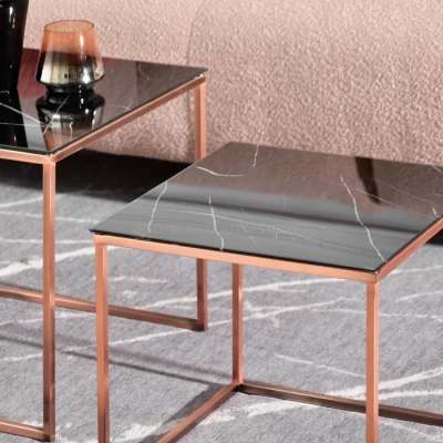 Couchtisch-Set SAMIN - schwarzer Marmor / Kupfer
