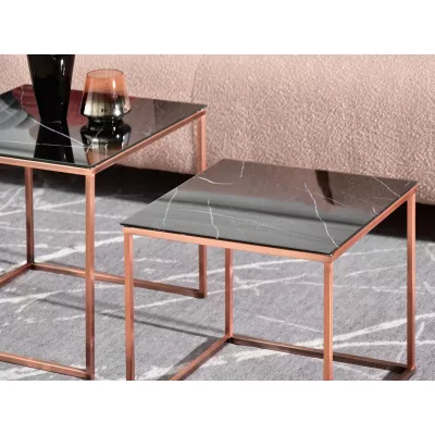 Couchtisch-Set SAMIN - schwarzer Marmor / Kupfer