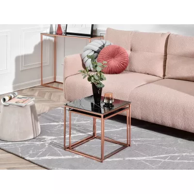 Couchtisch-Set SAMIN - schwarzer Marmor / Kupfer