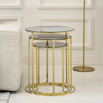 EVAN Couchtisch-Set - grauer Marmor / Gold