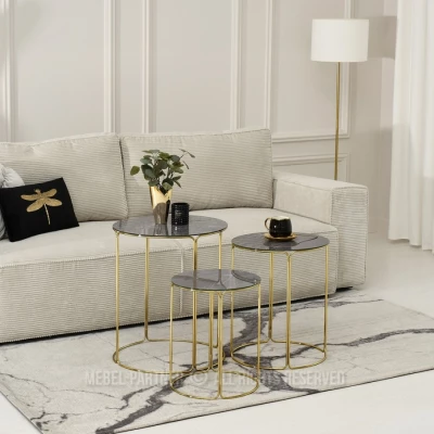 EVAN Couchtisch-Set - grauer Marmor / Gold