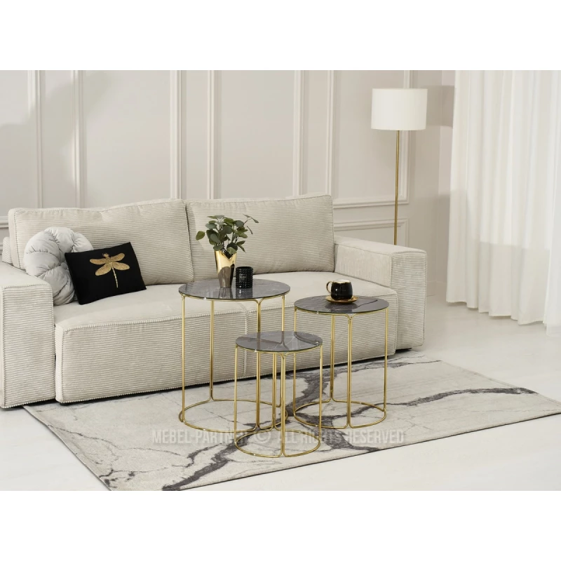 EVAN Couchtisch-Set - grauer Marmor / Gold