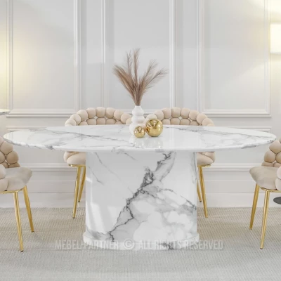 Ovaler Designer-Esstisch 200x100 GERSON - weißer Marmor