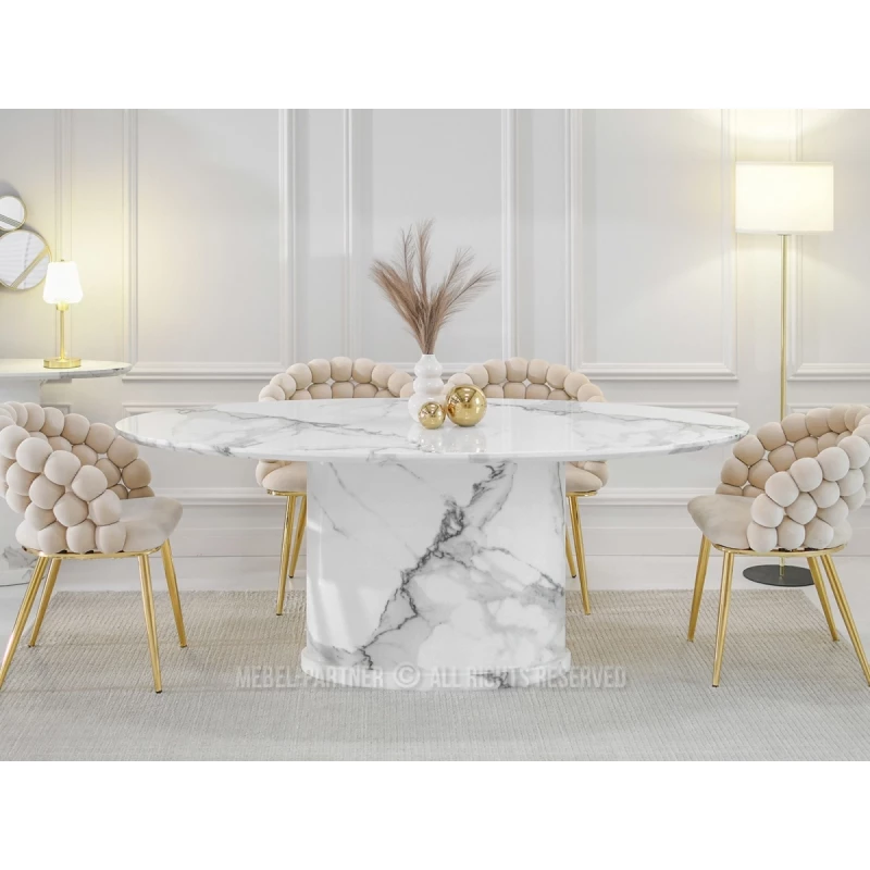 Ovaler Designer-Esstisch 200x100 GERSON - weißer Marmor