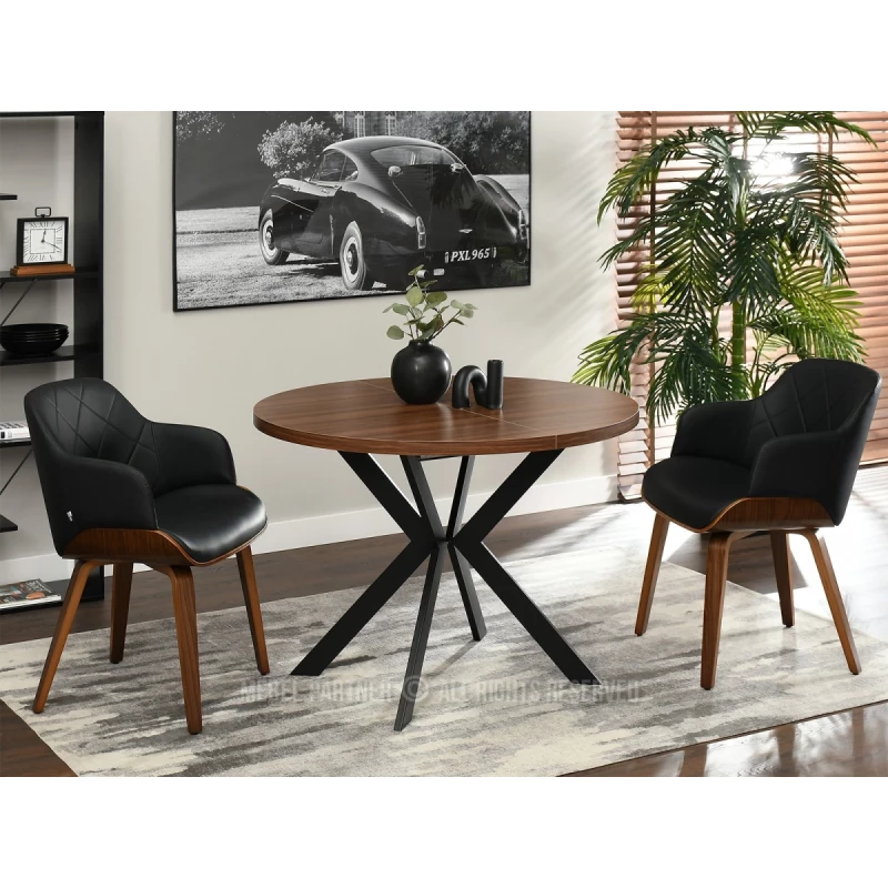 Designer Ausziehtisch ANCEL - Walnuss / Schwarz