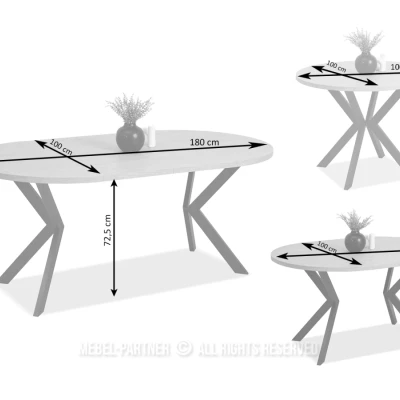 Designer Ausziehtisch 100(180)x100 ANCEL - Steineiche / Schwarz