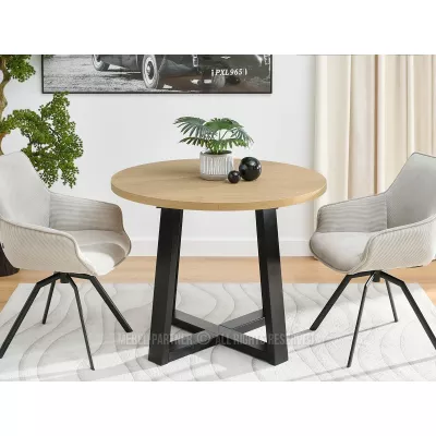 Runder ausziehbarer Tisch 100(180)x100 RAJAN - Steineiche / Schwarz