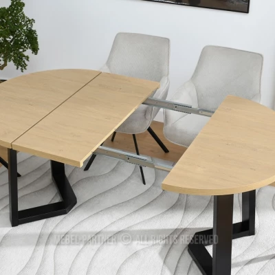 Runder ausziehbarer Tisch 100(180)x100 RAJAN - Steineiche / Schwarz