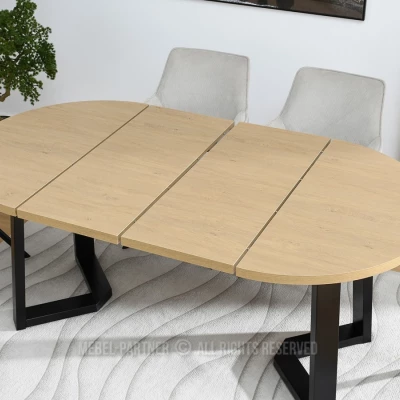 Runder ausziehbarer Tisch 100(180)x100 RAJAN - Steineiche / Schwarz