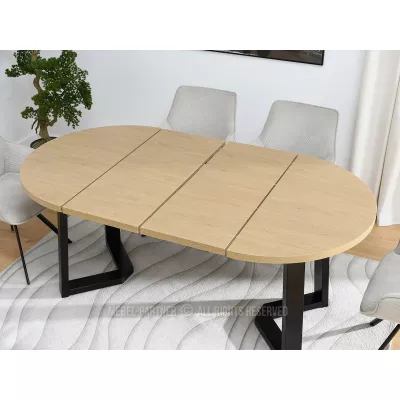 Runder ausziehbarer Tisch 100(180)x100 RAJAN - Steineiche / Schwarz