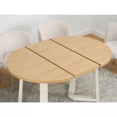Runder Ausziehtisch 100(180)x100 RAJAN - Steineiche / Creme