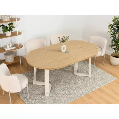 Runder Ausziehtisch 100(180)x100 RAJAN - Steineiche / Creme