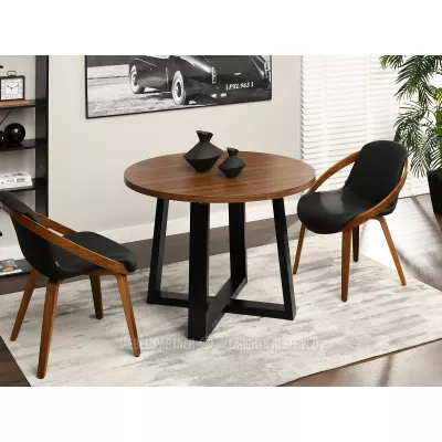 Runder ausziehbarer Tisch 100(180)x100 RAJAN - Walnuss / Schwarz