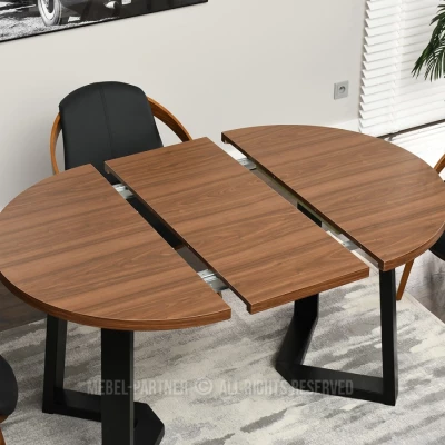 Runder ausziehbarer Tisch 100(180)x100 RAJAN - Walnuss / Schwarz