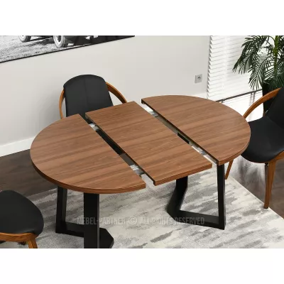 Runder ausziehbarer Tisch 100(180)x100 RAJAN - Walnuss / Schwarz