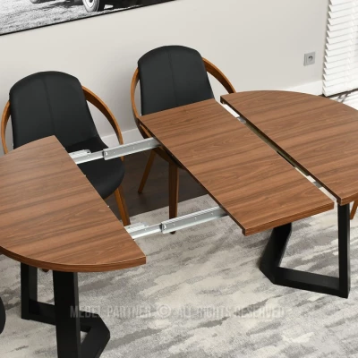 Runder ausziehbarer Tisch 100(180)x100 RAJAN - Walnuss / Schwarz