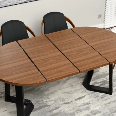 Runder ausziehbarer Tisch 100(180)x100 RAJAN - Walnuss / Schwarz