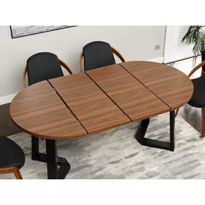 Runder ausziehbarer Tisch 100(180)x100 RAJAN - Walnuss / Schwarz