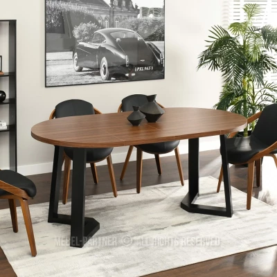 Runder ausziehbarer Tisch 100(180)x100 RAJAN - Walnuss / Schwarz