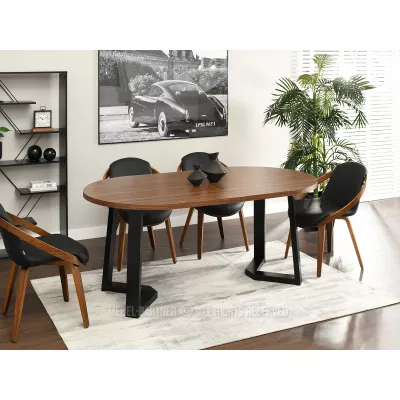 Runder ausziehbarer Tisch 100(180)x100 RAJAN - Walnuss / Schwarz