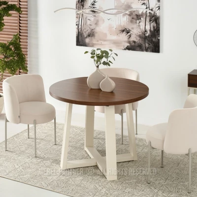 Runder ausziehbarer Tisch 100(180)x100 RAJAN - Walnuss / Creme