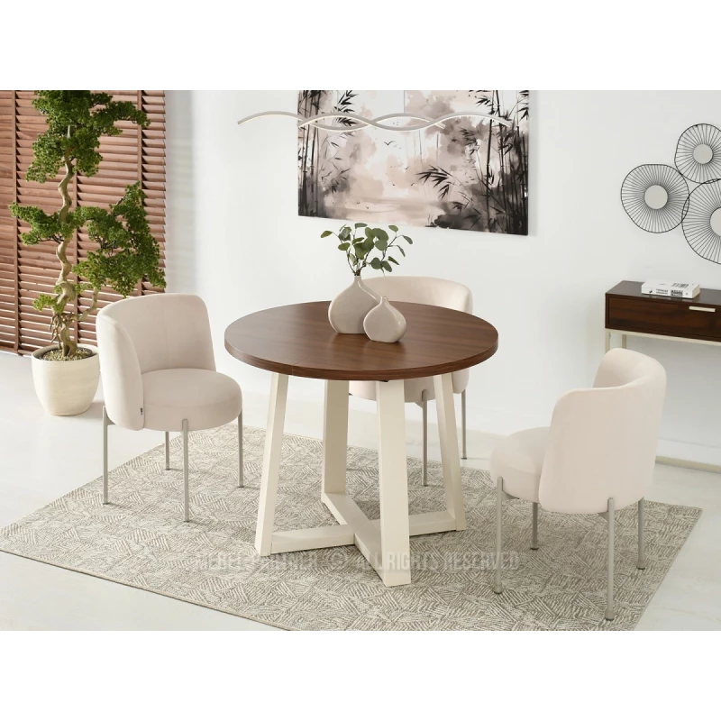 Runder ausziehbarer Tisch 100(180)x100 RAJAN - Walnuss / Creme
