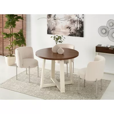Runder ausziehbarer Tisch 100(180)x100 RAJAN - Walnuss / Creme