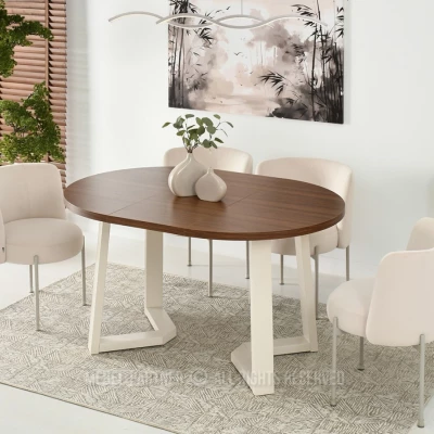 Runder ausziehbarer Tisch 100(180)x100 RAJAN - Walnuss / Creme