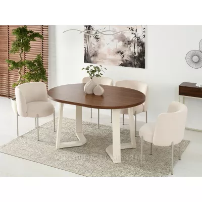 Runder ausziehbarer Tisch 100(180)x100 RAJAN - Walnuss / Creme