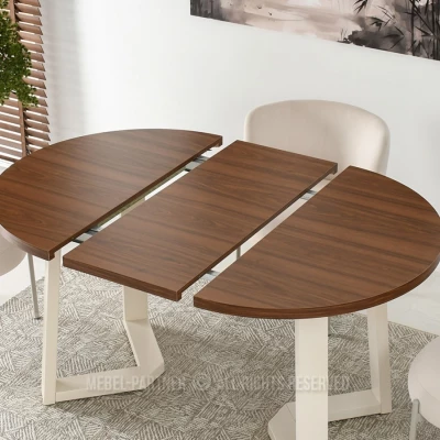 Runder ausziehbarer Tisch 100(180)x100 RAJAN - Walnuss / Creme