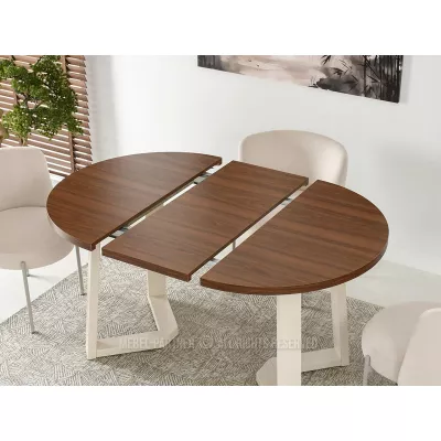 Runder ausziehbarer Tisch 100(180)x100 RAJAN - Walnuss / Creme